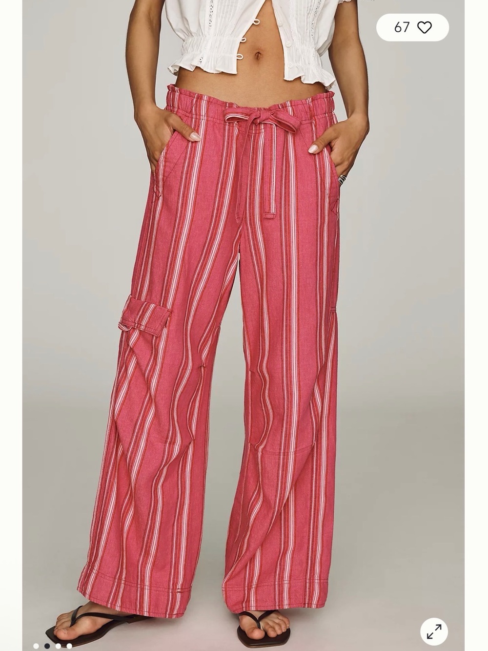 Pilcro Anthropologie Striped Wide-Leg Cargo Pants in Pink